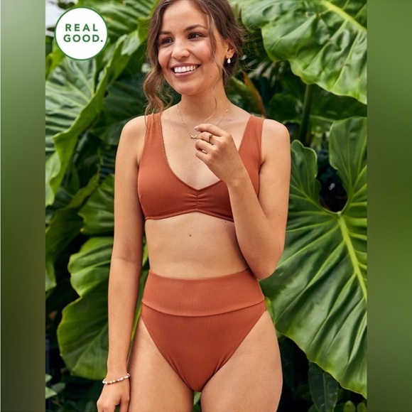 AERIE Ribbed High Cut Cheeky chestnut brown Bikini Bottom Size Medium - Picture 7 of 11